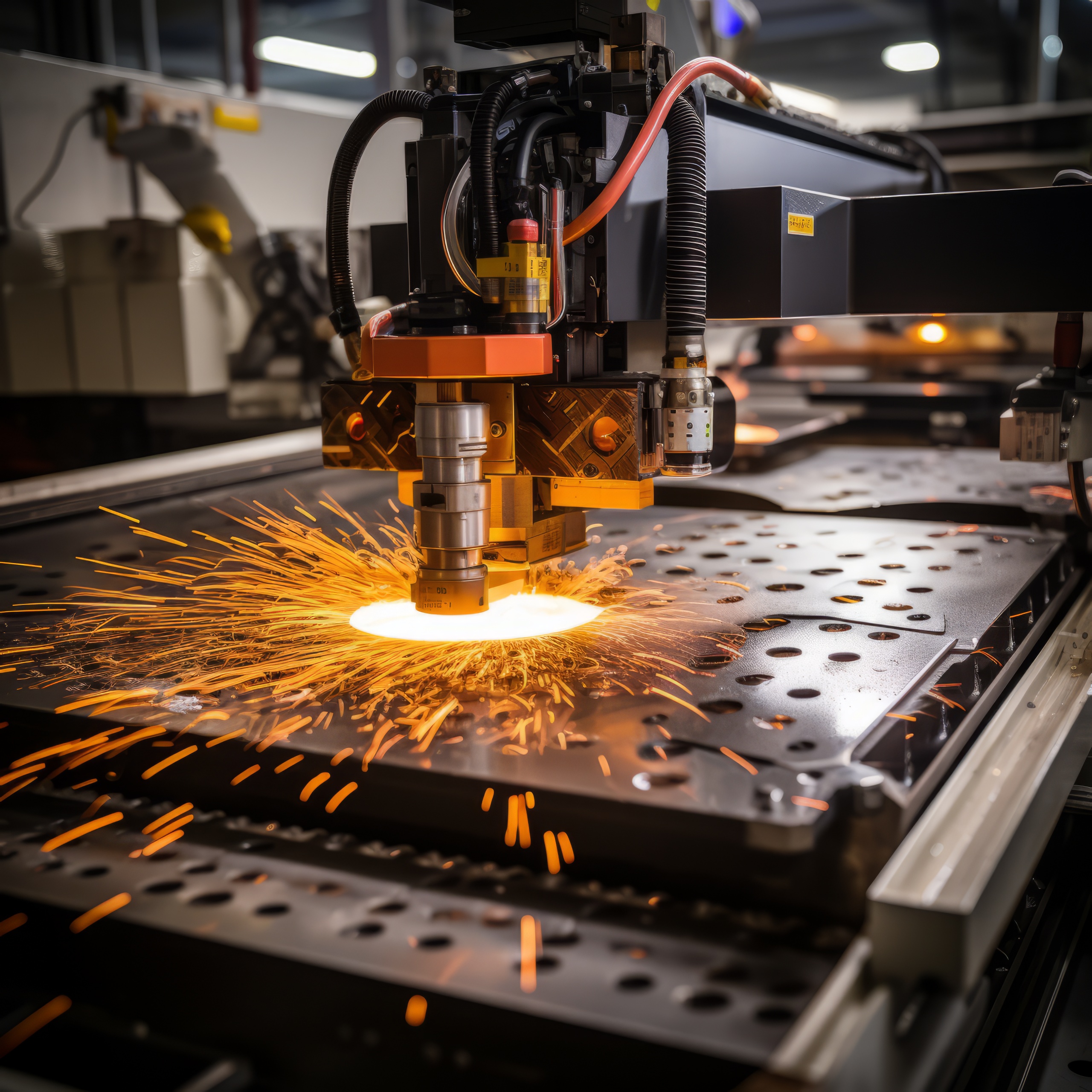 Industrial laser cutting machine in operation